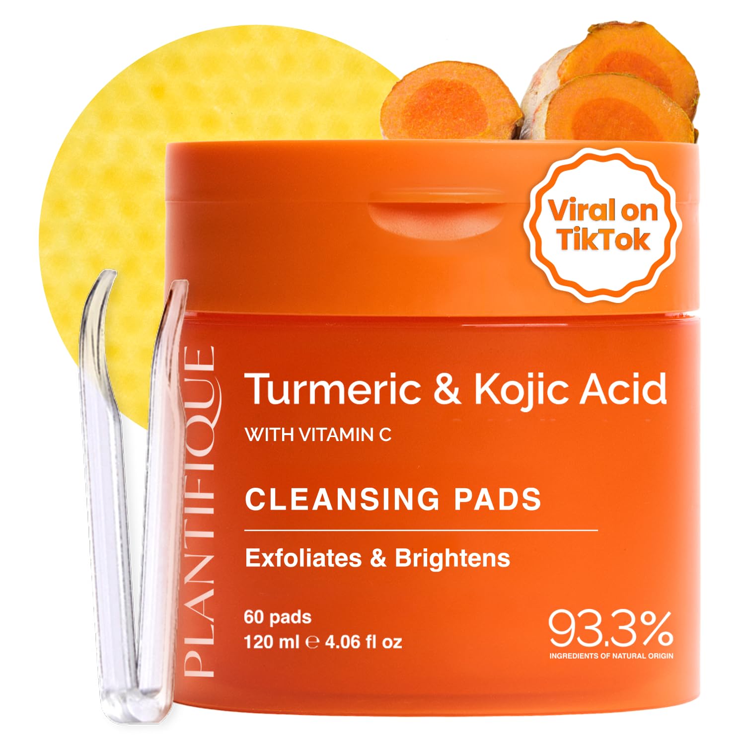 PLANTIFIQUE Kojic Acid and Turmeric Cleansing Pads - Lab-Tested